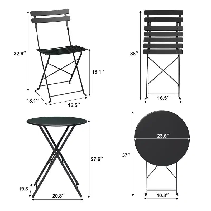 Set da Bistrò per Patio da 3 Pezzi, Set di Mobili da Esterno con Tavolo Rotondo e 2 Sedie Pieghevoli, per Portico, Balcone, Giardino
