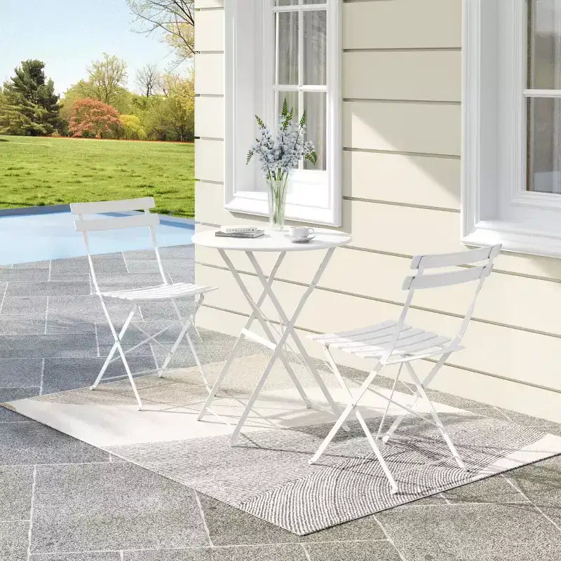 Set da Bistrò per Patio da 3 Pezzi, Set di Mobili da Esterno con Tavolo Rotondo e 2 Sedie Pieghevoli, per Portico, Balcone, Giardino