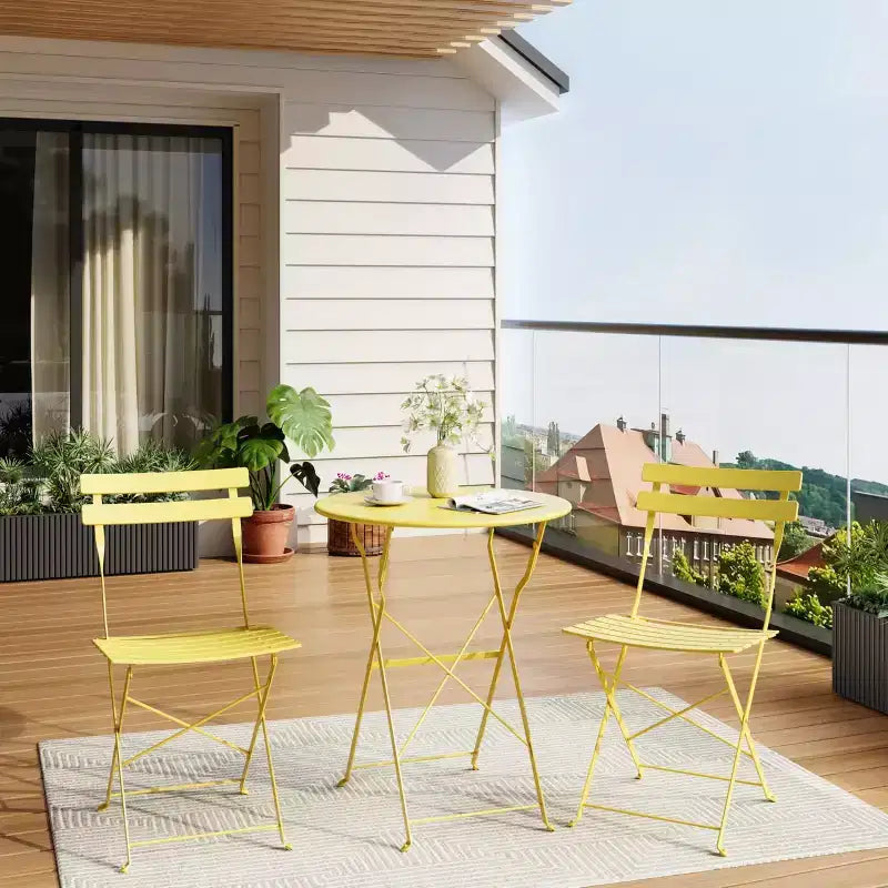 Set da Bistrò per Patio da 3 Pezzi, Set di Mobili da Esterno con Tavolo Rotondo e 2 Sedie Pieghevoli, per Portico, Balcone, Giardino
