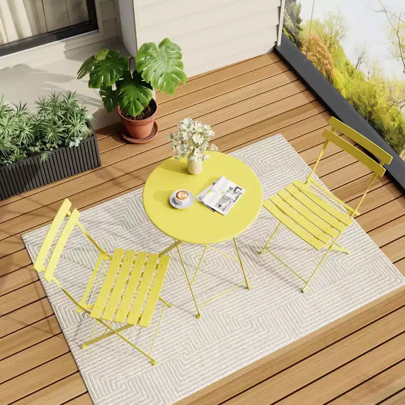Set da Bistrò per Patio da 3 Pezzi, Set di Mobili da Esterno con Tavolo Rotondo e 2 Sedie Pieghevoli, per Portico, Balcone, Giardino