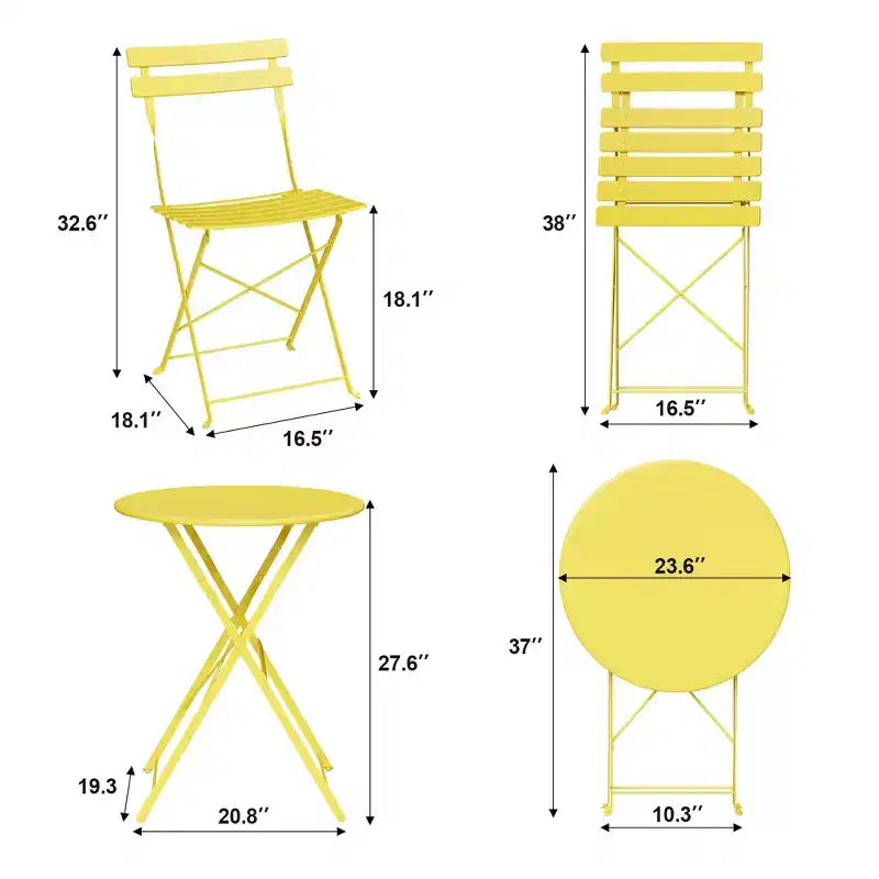 Set da Bistrò per Patio da 3 Pezzi, Set di Mobili da Esterno con Tavolo Rotondo e 2 Sedie Pieghevoli, per Portico, Balcone, Giardino