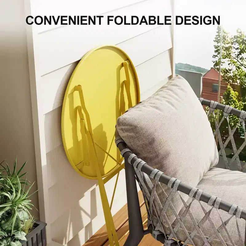 Set da Bistrò per Patio da 3 Pezzi, Set di Mobili da Esterno con Tavolo Rotondo e 2 Sedie Pieghevoli, per Portico, Balcone, Giardino