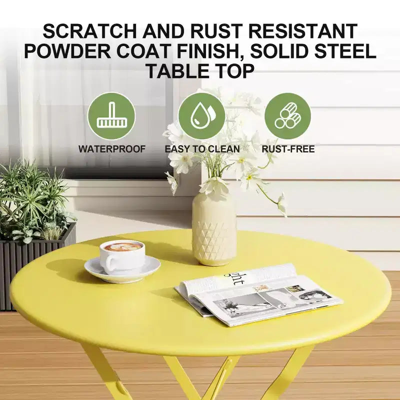 Set da Bistrò per Patio da 3 Pezzi, Set di Mobili da Esterno con Tavolo Rotondo e 2 Sedie Pieghevoli, per Portico, Balcone, Giardino