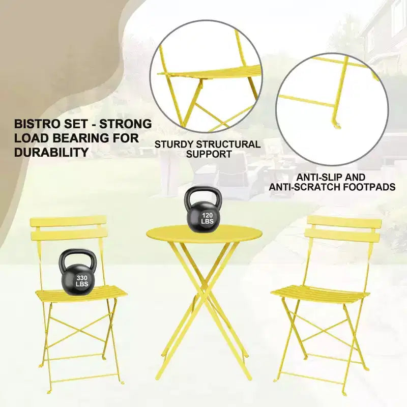 Set da Bistrò per Patio da 3 Pezzi, Set di Mobili da Esterno con Tavolo Rotondo e 2 Sedie Pieghevoli, per Portico, Balcone, Giardino