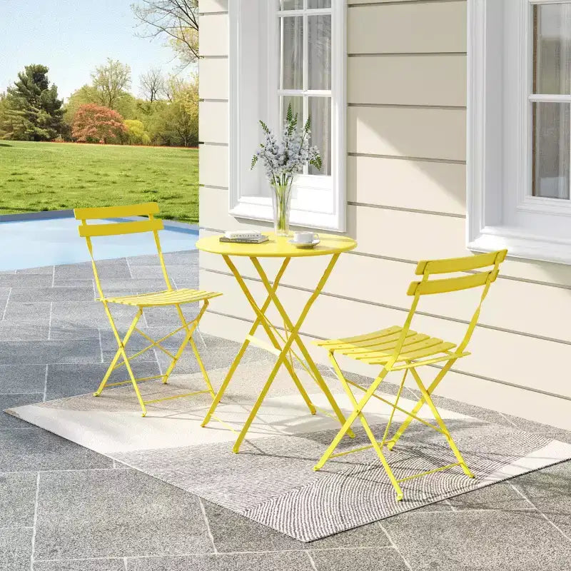 Set da Bistrò per Patio da 3 Pezzi, Set di Mobili da Esterno con Tavolo Rotondo e 2 Sedie Pieghevoli, per Portico, Balcone, Giardino