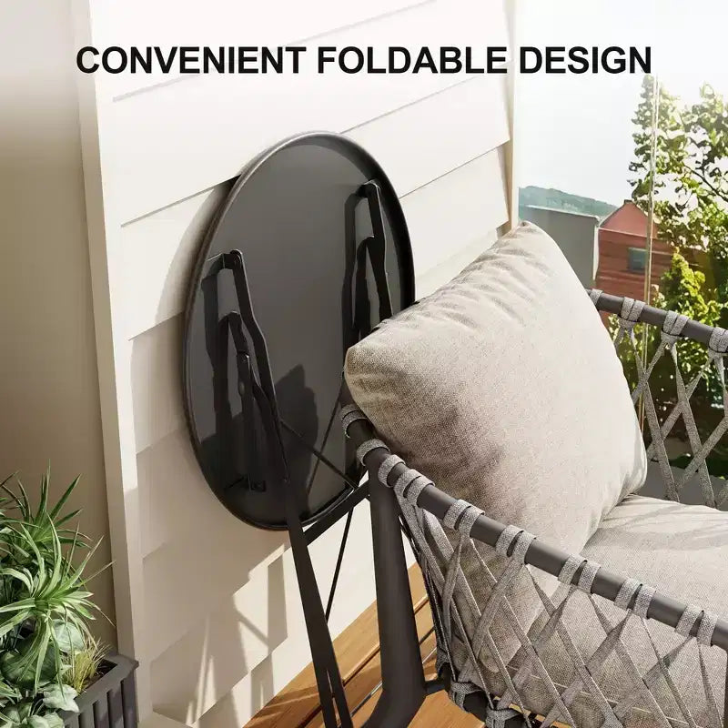 Set da Bistrò per Patio da 3 Pezzi, Set di Mobili da Esterno con Tavolo Rotondo e 2 Sedie Pieghevoli, per Portico, Balcone, Giardino
