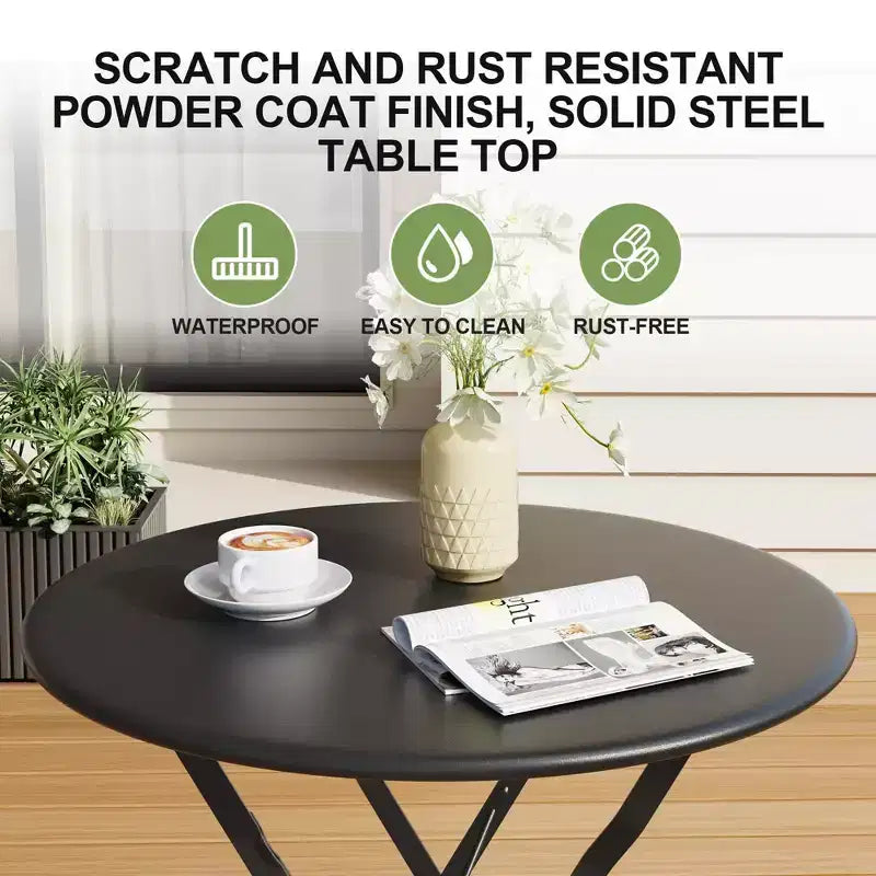 Set da Bistrò per Patio da 3 Pezzi, Set di Mobili da Esterno con Tavolo Rotondo e 2 Sedie Pieghevoli, per Portico, Balcone, Giardino