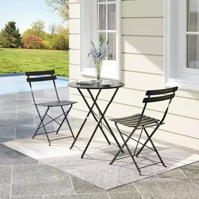 Set da Bistrò per Patio da 3 Pezzi, Set di Mobili da Esterno con Tavolo Rotondo e 2 Sedie Pieghevoli, per Portico, Balcone, Giardino