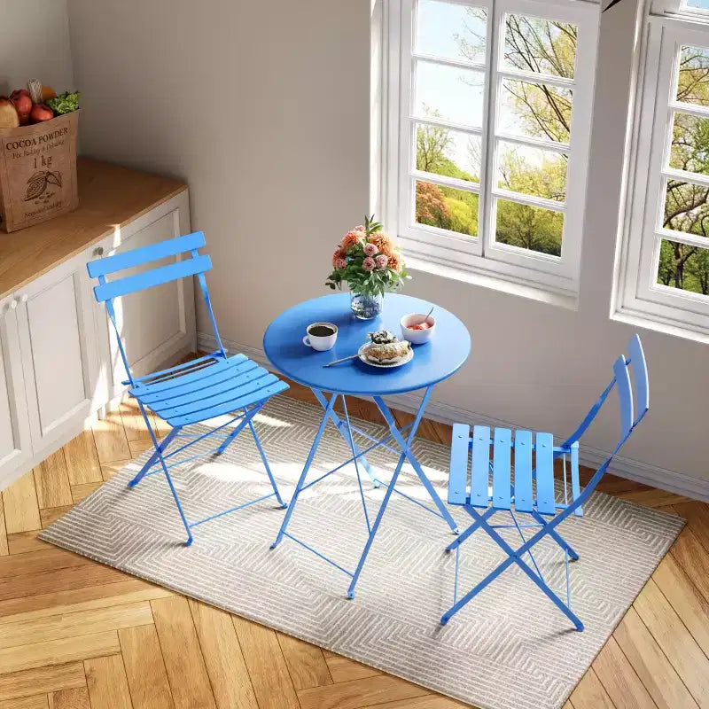 Set da Bistrò per Patio da 3 Pezzi, Set di Mobili da Esterno con Tavolo Rotondo e 2 Sedie Pieghevoli, per Portico, Balcone, Giardino