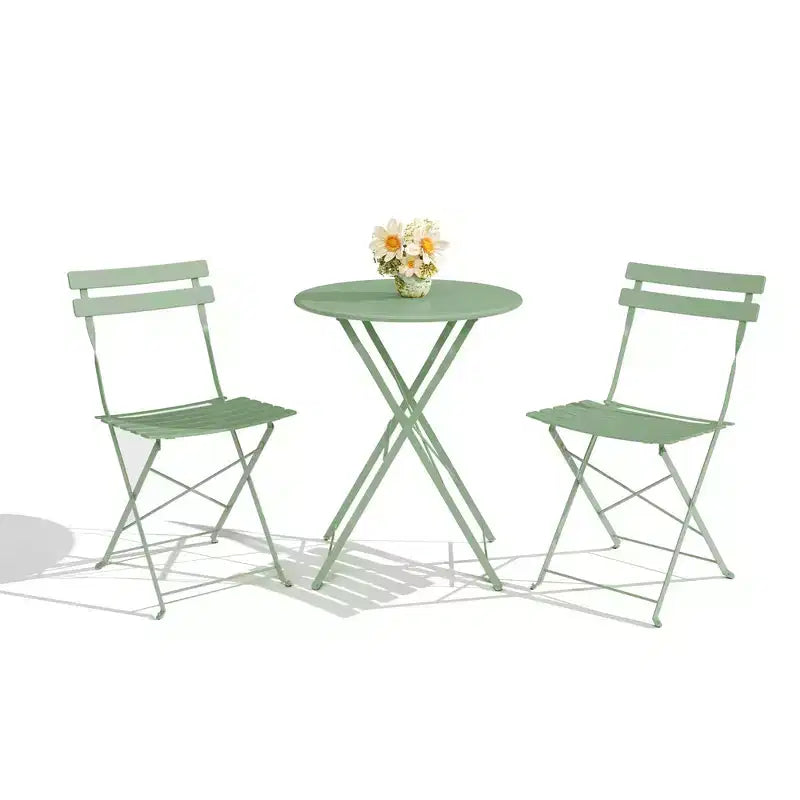 Set da Bistrò per Patio da 3 Pezzi, Set di Mobili da Esterno con Tavolo Rotondo e 2 Sedie Pieghevoli, per Portico, Balcone, Giardino
