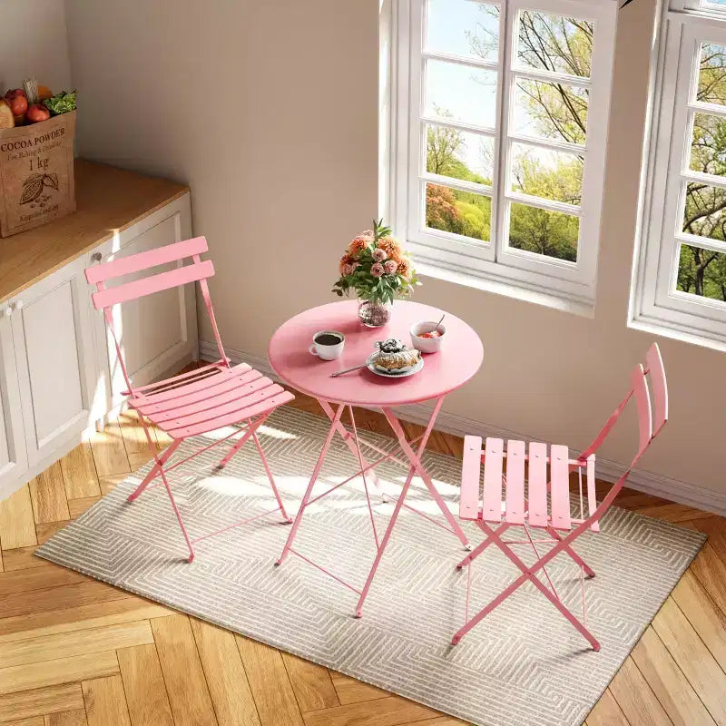 Set da Bistrò per Patio da 3 Pezzi, Set di Mobili da Esterno con Tavolo Rotondo e 2 Sedie Pieghevoli, per Portico, Balcone, Giardino