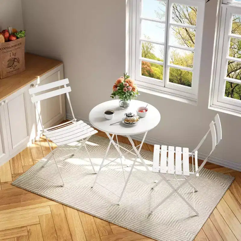 Set da Bistrò per Patio da 3 Pezzi, Set di Mobili da Esterno con Tavolo Rotondo e 2 Sedie Pieghevoli, per Portico, Balcone, Giardino