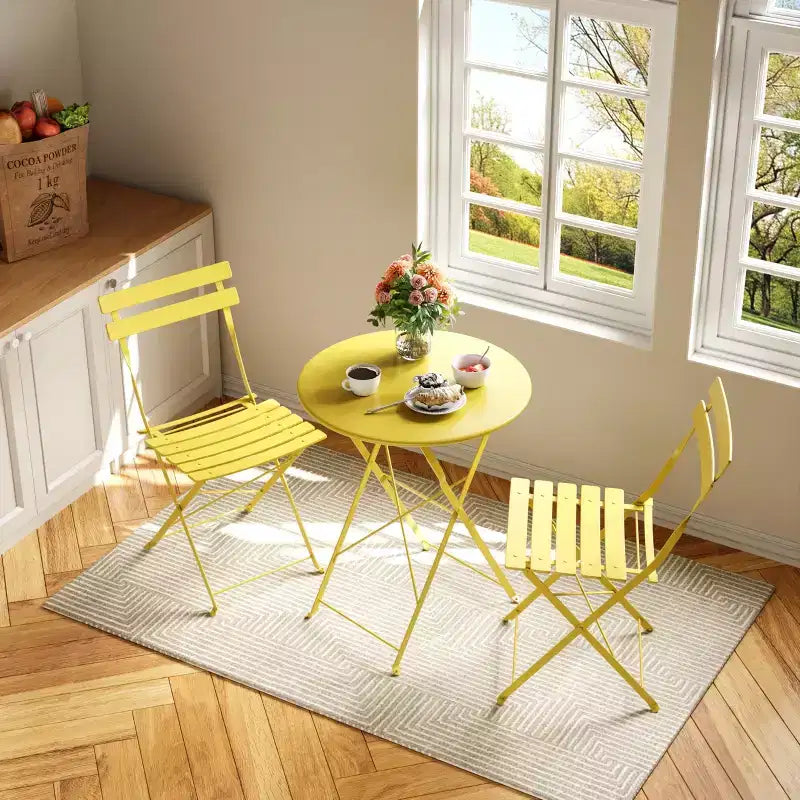 Set da Bistrò per Patio da 3 Pezzi, Set di Mobili da Esterno con Tavolo Rotondo e 2 Sedie Pieghevoli, per Portico, Balcone, Giardino