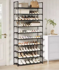 Scarpiera a 10 livelli, scaffale in metallo alto 173 cm con ripiani in tessuto non tessuto, organizer modulare per ingresso e camera da letto, nero