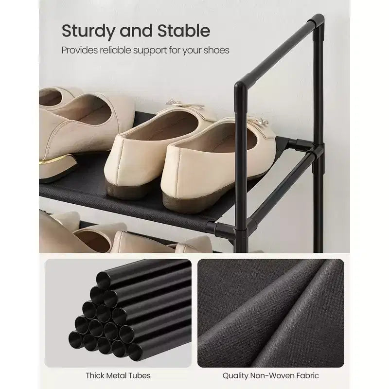 Scarpiera a 10 livelli, scaffale in metallo alto 173 cm con ripiani in tessuto non tessuto, organizer modulare per ingresso e camera da letto, nero