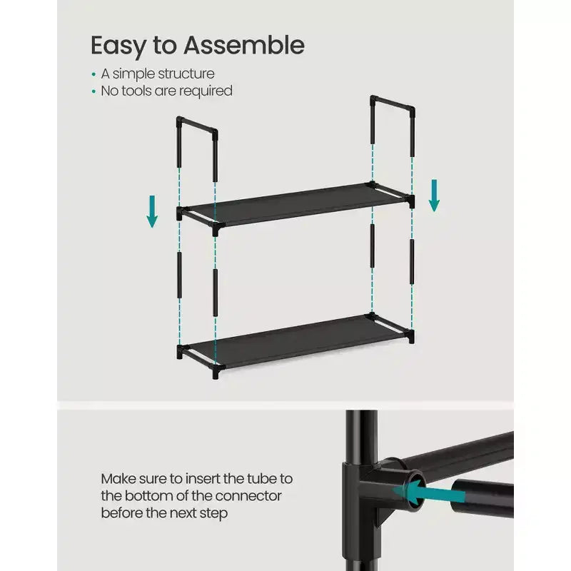 Scarpiera a 10 livelli, scaffale in metallo alto 173 cm con ripiani in tessuto non tessuto, organizer modulare per ingresso e camera da letto, nero