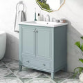30 Single Sink Bathroom Vanity, Freestanding Bathroom Vanity with 1 Drawer & 2 Doors, Wood Bathroom Cabinet with Ceramic Basin Sink Top Green
