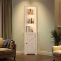 Display Cabinet White L-Shape 3-Shelf with 1 Door Double Z Modeling LED Lights