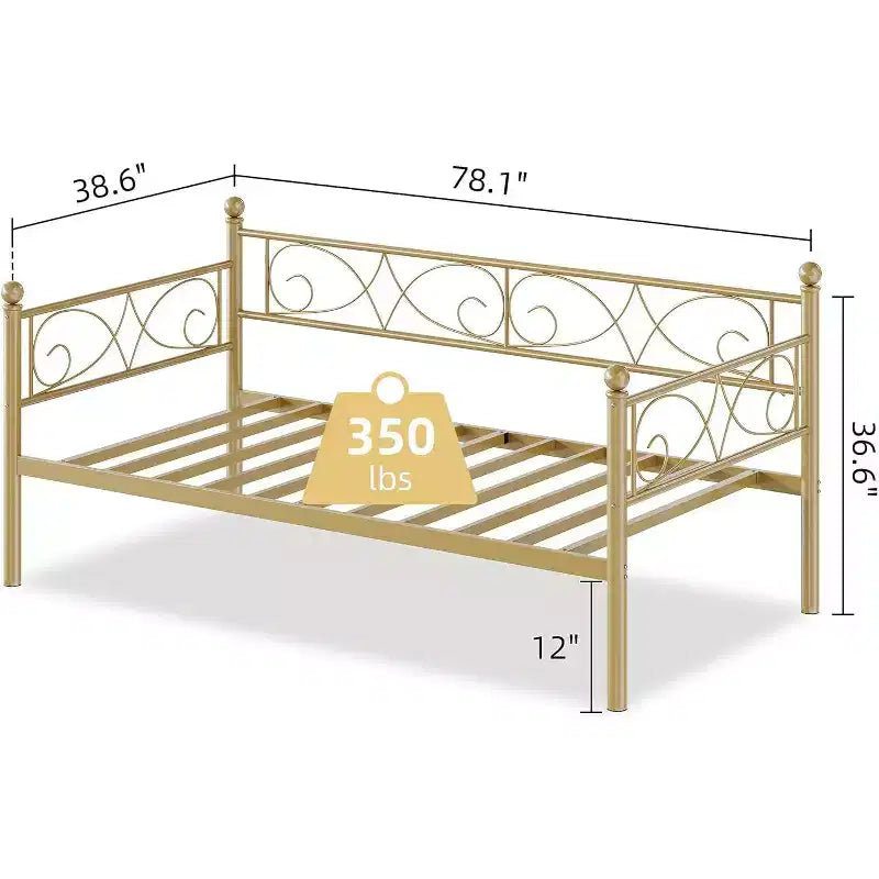 Struttura Divano Letto Singolo in Metallo Dorato con Doghe Robuste, Divano Letto Convertibile per Soggiorno e Camera da Letto, Design Salvaspazio