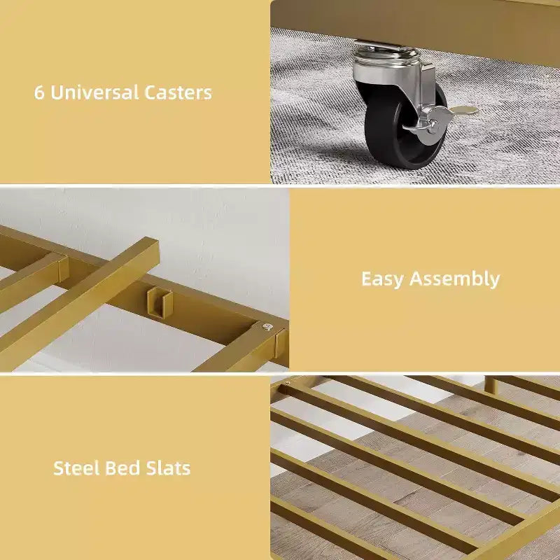 Struttura Divano Letto Singolo in Metallo Dorato con Doghe Robuste, Divano Letto Convertibile per Soggiorno e Camera da Letto, Design Salvaspazio