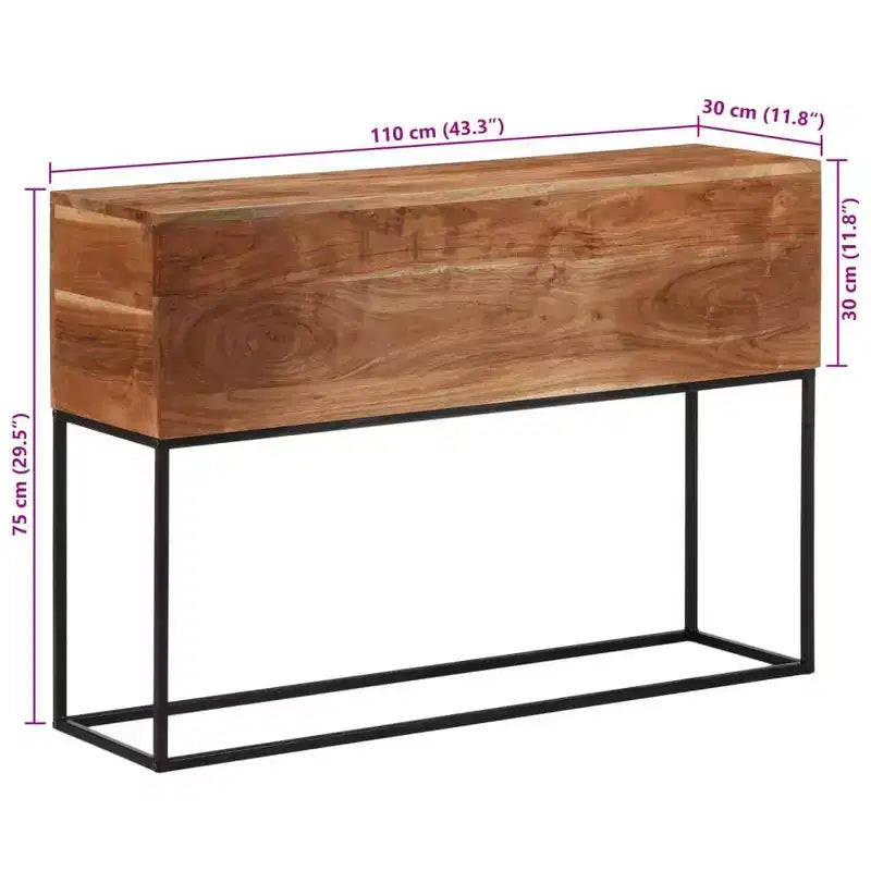 vidaXL Tavolo Consolle 110x30x75 cm Legno Massello di Acacia e Ferro