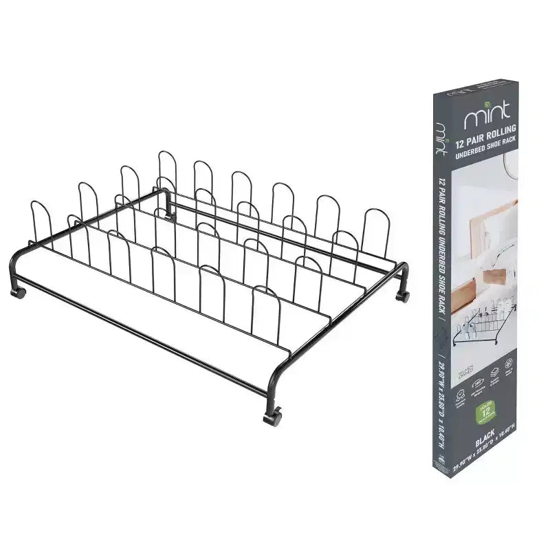J&V TEXTILES Contenitore per Scarpe Sottoletto, Scarpiera Sottile con Ruote, Organizzatore di Scarpe Sottoletto con Struttura in Metallo