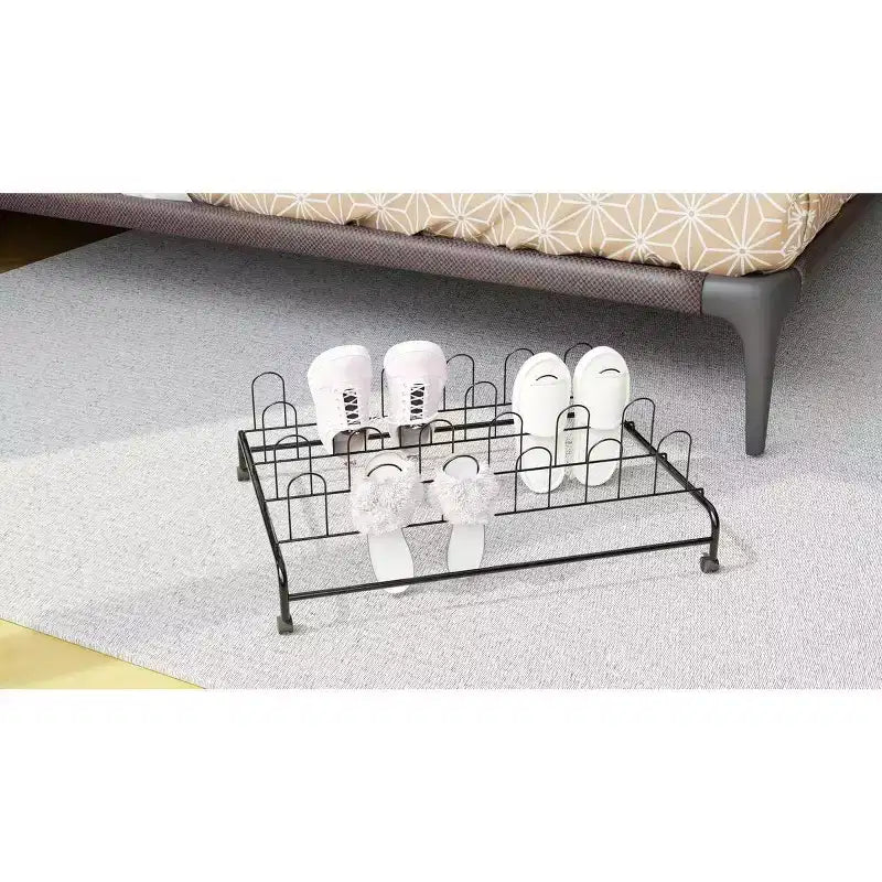 J&V TEXTILES Contenitore per Scarpe Sottoletto, Scarpiera Sottile con Ruote, Organizzatore di Scarpe Sottoletto con Struttura in Metallo