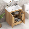 Bathroom Vanity Cabinet with Ceramic Sink Top Set, Freestanding Single Basin Vanity Storage Cabinet Bathroom Organizer with Shelves and Drawer Natural