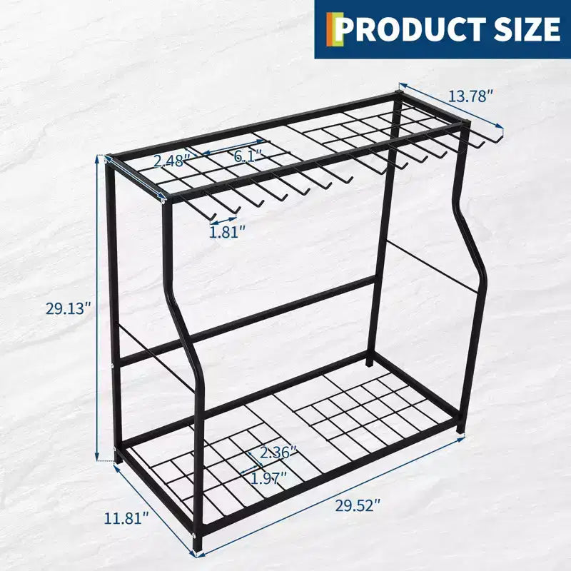 Organizzatore di attrezzi da giardino, portattrezzi da esterno a torre per l'organizzazione del garage, fino a 43 attrezzi a manico lungo, supporto metallico per attrezzi da giardino con 14 ganci per casetta da giardino