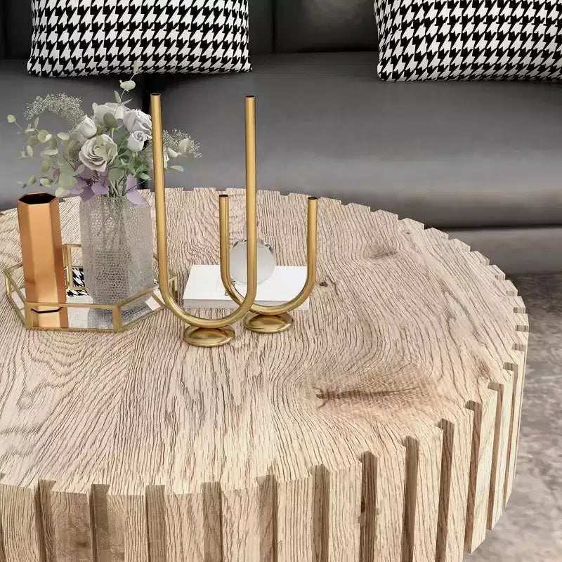 MAYEERTY Tavolino rotondo circolare minimalista da 31,4 pollici con texture in legno naturale per soggiorno, studi, uffici, marrone