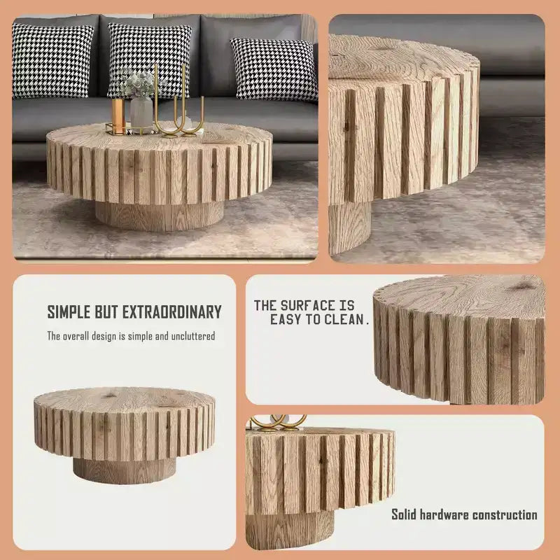 MAYEERTY Tavolino rotondo circolare minimalista da 31,4 pollici con texture in legno naturale per soggiorno, studi, uffici, marrone