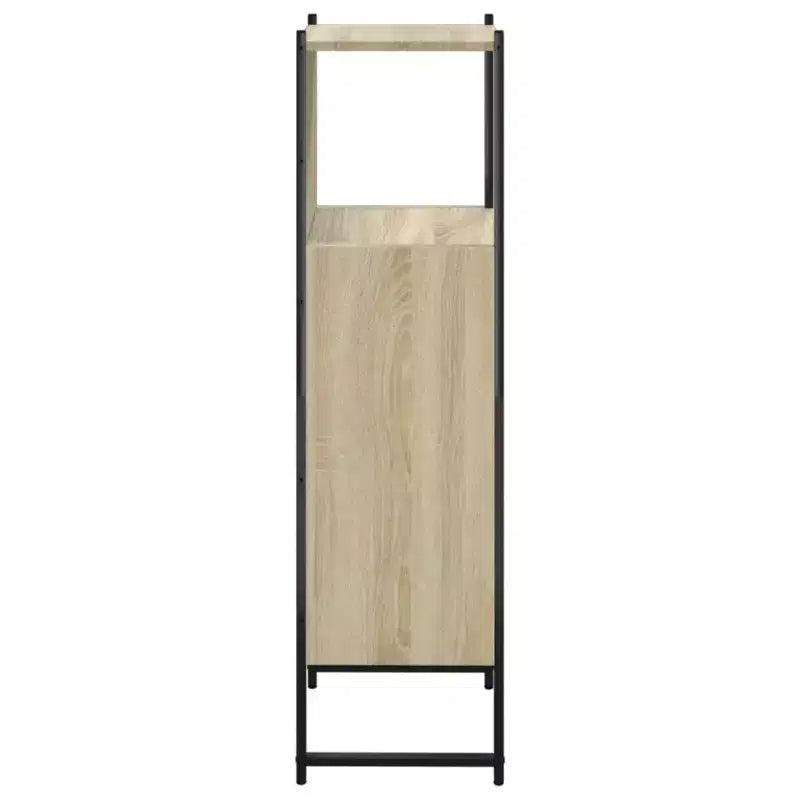 59 Tavola da Buffet Curva Vintage con Maniglie Grandi in Legno, Intaglio Verticale a Grana di Legno e Ripiani Regolabili