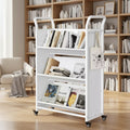3-Tier Metal Rolling Storage Cart with Lockable Wheels and Side Hooks, White Finish, Versatile Shelving Unit for Home, Library, School, and Office