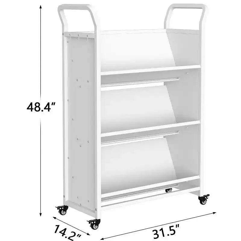 Carrello di stoccaggio in metallo a 3 ripiani con ruote bloccabili e ganci laterali, finitura bianca, scaffale versatile per casa, biblioteca, scuola e ufficio