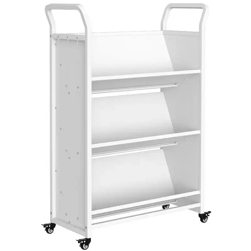 Carrello di stoccaggio in metallo a 3 ripiani con ruote bloccabili e ganci laterali, finitura bianca, scaffale versatile per casa, biblioteca, scuola e ufficio