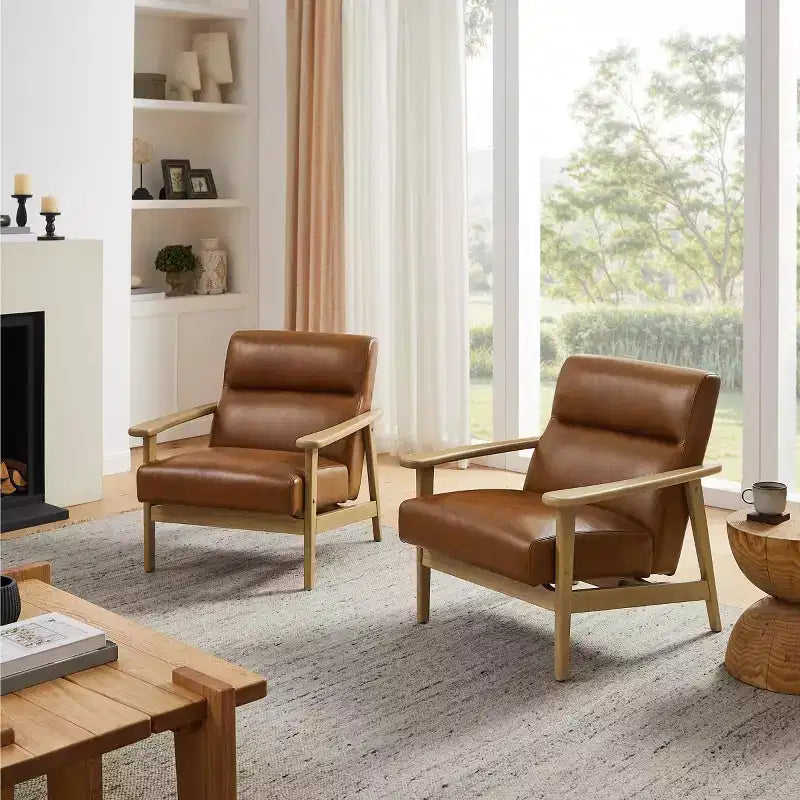 Poltrona moderna Art Leon in pelle e rovere