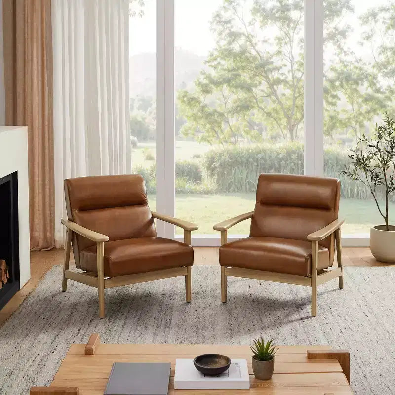 Poltrona moderna Art Leon in pelle e rovere