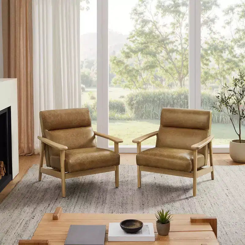 Poltrona moderna Art Leon in pelle e rovere