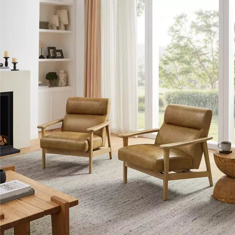 Poltrona moderna Art Leon in pelle e rovere