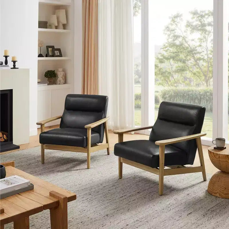 Poltrona moderna Art Leon in pelle e rovere