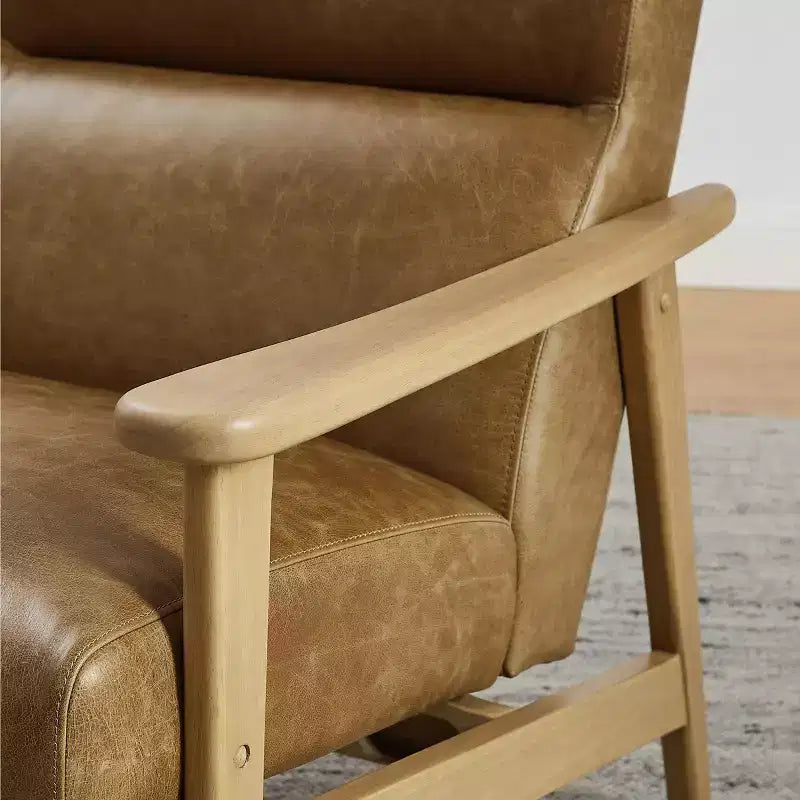 Poltrona moderna Art Leon in pelle e rovere