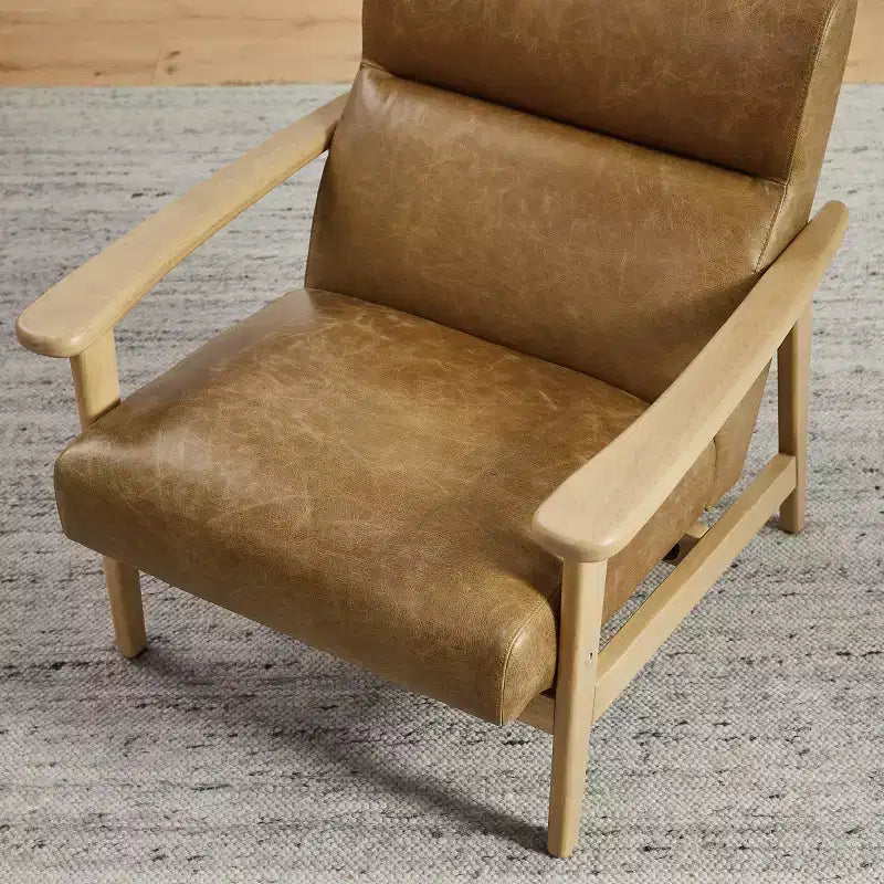 Poltrona moderna Art Leon in pelle e rovere