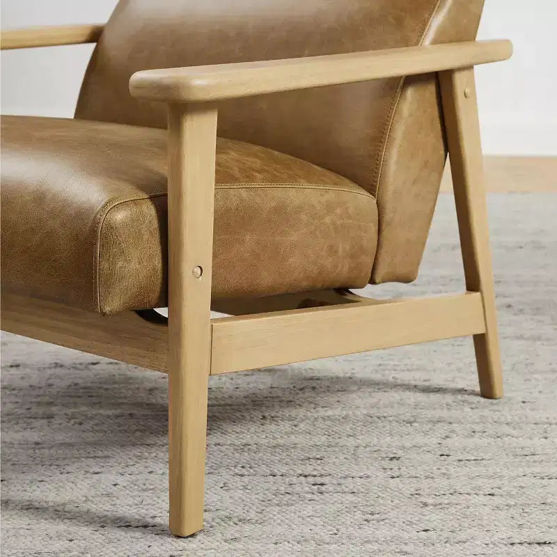 Poltrona moderna Art Leon in pelle e rovere