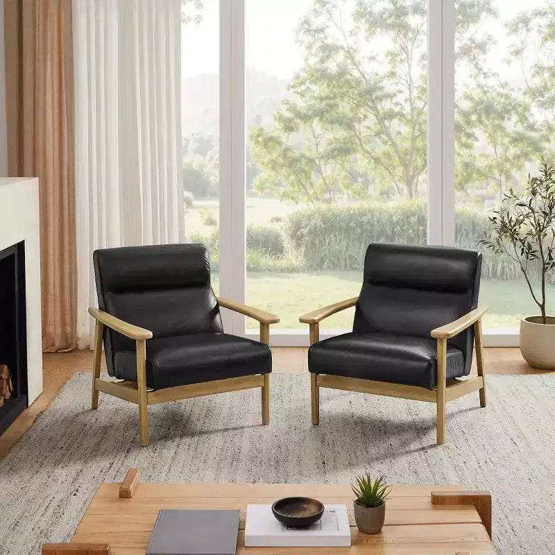 Poltrona moderna Art Leon in pelle e rovere