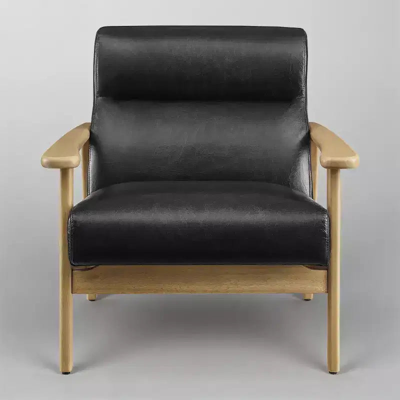 Art Leon Modern Leather and Oak Accent Chair