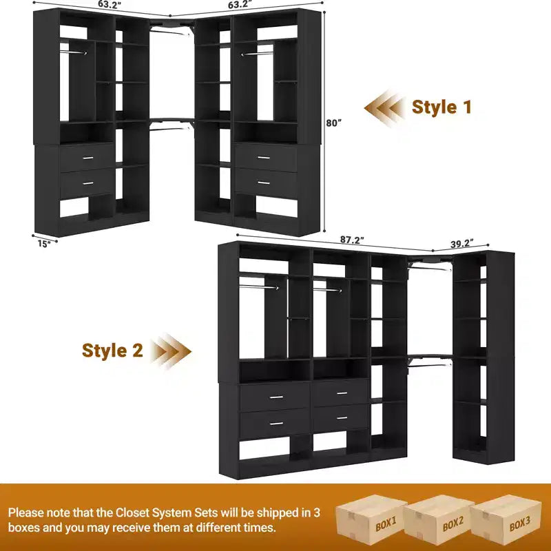 Sistema organizer armadio autoportante Besiost con 5 cassetti e 12 ripiani