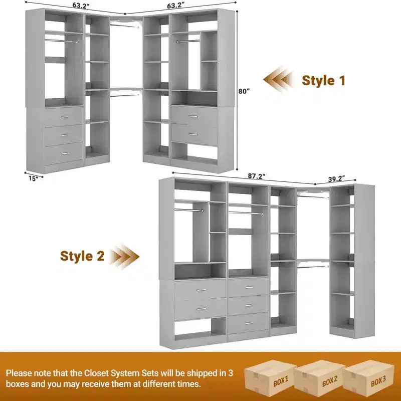 Sistema organizer armadio autoportante Besiost con 5 cassetti e 12 ripiani