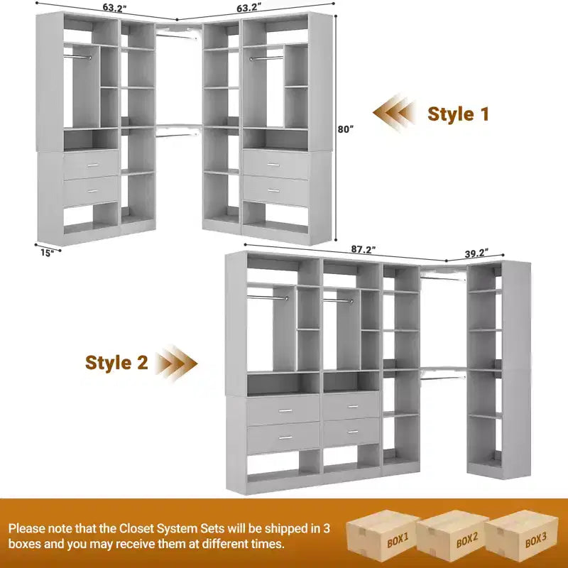 Sistema organizer armadio autoportante Besiost con 5 cassetti e 12 ripiani