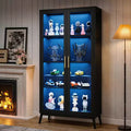 Glass Display Cabinet with LED Lights, Display Case Bookcase with 4-Tier Shelves, Curio Cabinet with 2 Glass Doors, Storage Cabinet
