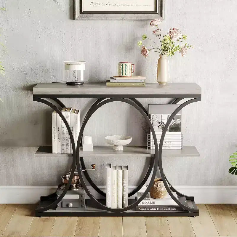 Acekool Grain Console Table, Tavolino da divano sottile a 3 ripiani con gambe geometriche per ingresso o dietro al divano